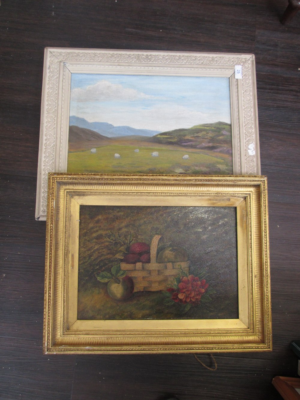 An oil painting on board, Hutchinson, Sheep on Moorland, signed, and a 19th century oil painting,