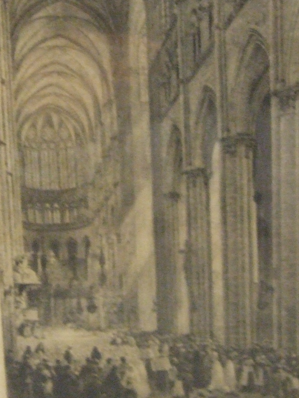 An etching monochrome study of Cathedral interior signed and dated 1893