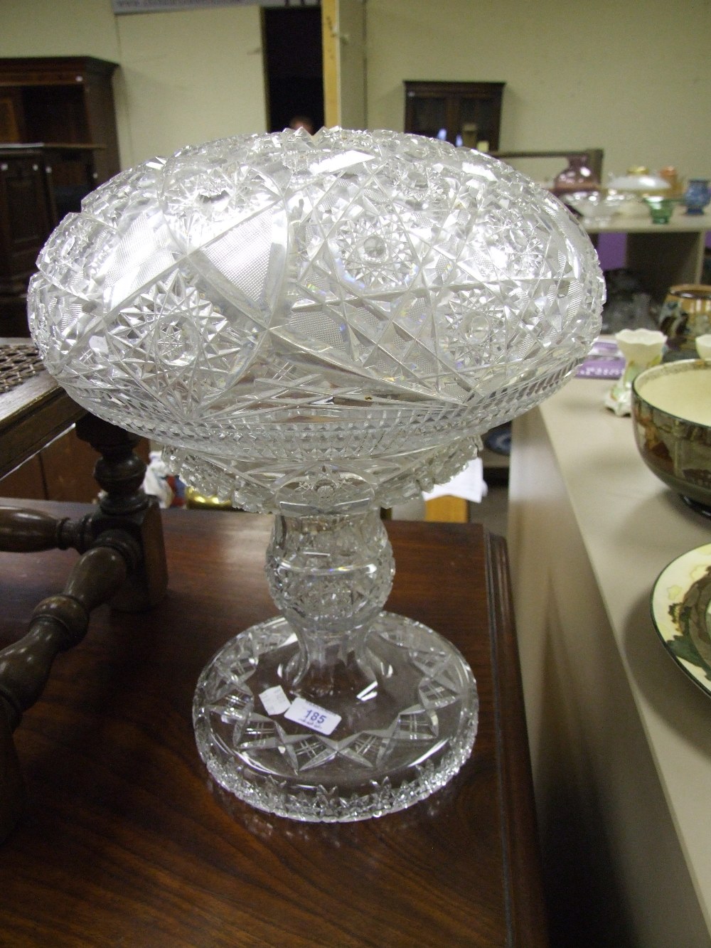 An early/mid 20th century cut glass table lamp of mushroom design