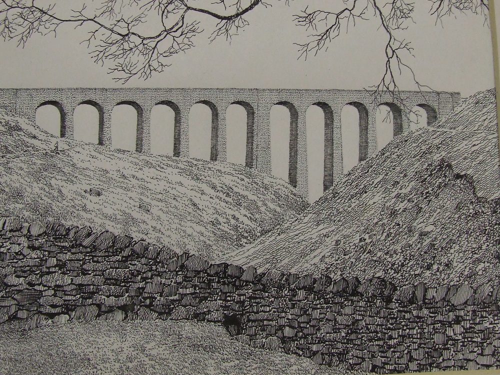 A pen and ink sketch, Alfred Wainwright, `Artengill Viaduct`, signed