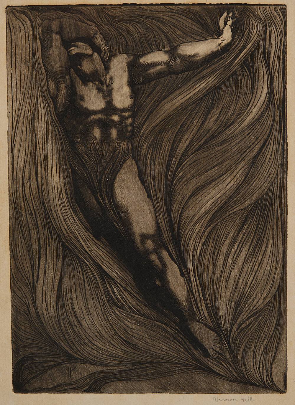 VERNON HILL (1887-1953) FIRE signed in pencil l.r; etching with margins 19.5cm x 14cm; 7 3/4in x 5