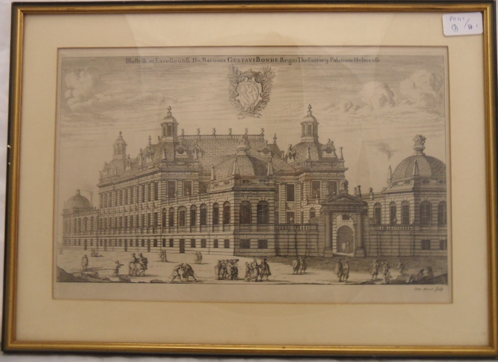 A GROUP OF PRINTS including a 19th century print of Bonde Palace; a 19th century hand coloured print