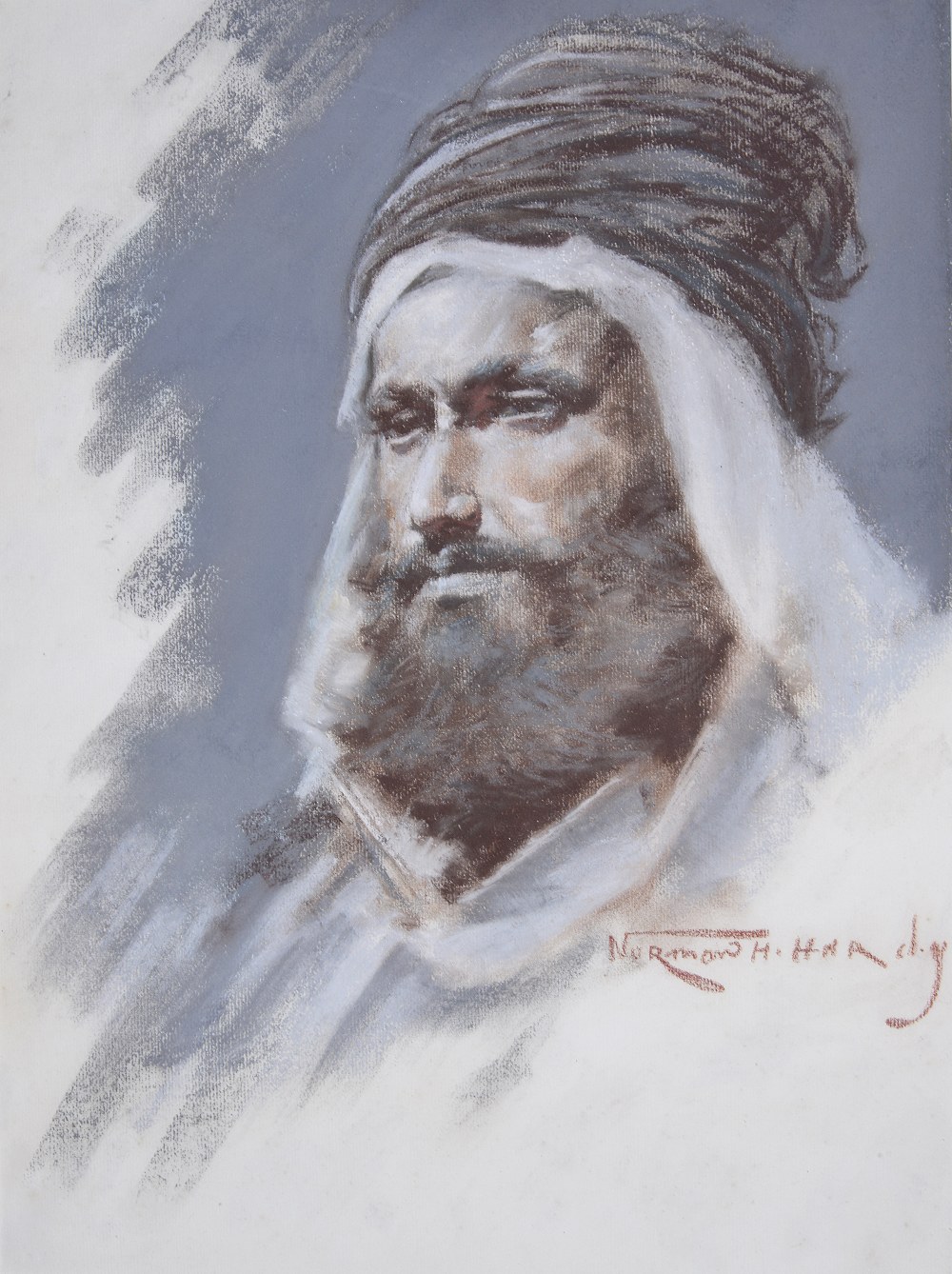 NORMAN H. HARDY fl.1891-1900 PORTRAIT OF A BEDOUIN MAN signed l.r; pastels 47.5cm x 35cm; 18 3/4in x