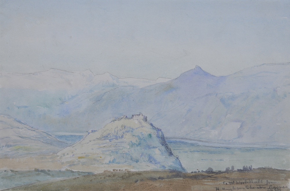 SIR HERBERT HUGHES STANTON (1870-1937) OUTCROP AGAINST MOUNTAINOUS BACKGROUND signed indistinctly