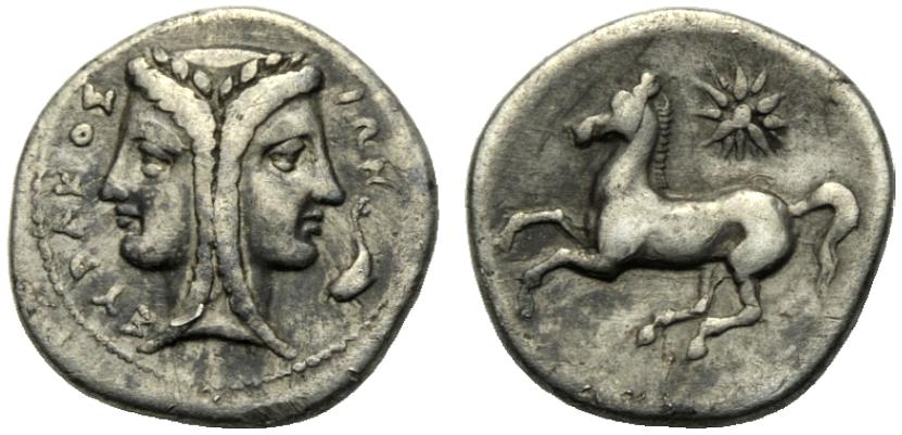 Greek Coinage Sicily, Syracuse, 2 Litrae,Timoleon and Third Democracy (344-317), c. 344-317 BC;