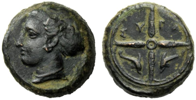 Greek Coinage Sicily, Syracuse, Hemilitron, Dionysius I (406-367), c. 405 BC; AE (g 4,49; mm 15; h