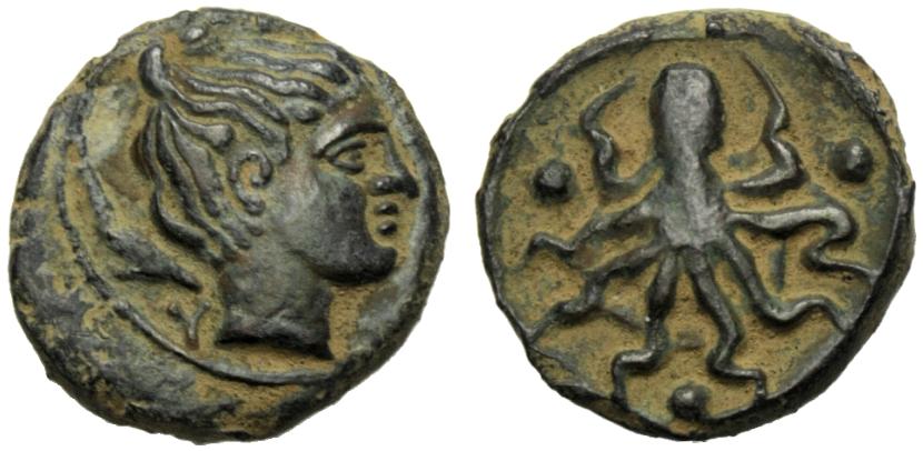 Greek Coinage Sicily, Syracuse, Tetras, Second Democracy (466-406), After 425 BC; AE (g 3,38; mm 16;