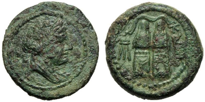 Greek Coinage Campania, Capua, Semuncia, c. 215-212 BC; AE (g 5,53; mm 18; h 8); Diademed and