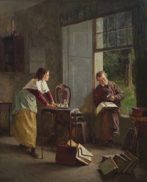 Howard Helmick (1845-1907)
"The Bibliophile"
Oil on canvas, 83 x 67cm (32Â½ x 26Â¼")
Signed and