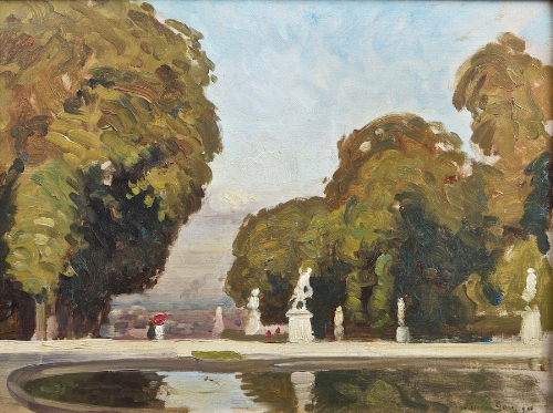 William Crampton Gore RHA (1871-1946)
Saint Cloud, Paris
Oil on board, 25.5 x 34.5cm (10 x 3Â¼")