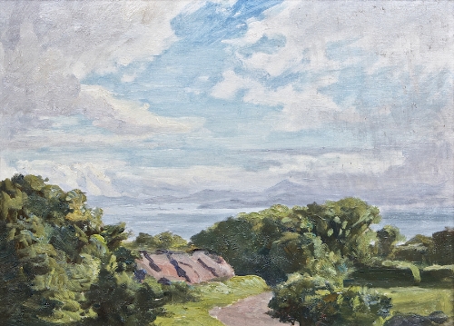 Dermod O'Brien PRHA (1865-1945)
Across The Bay From Howth Head 
Oil on canvas, 25 x 34cm (10 x 14")
