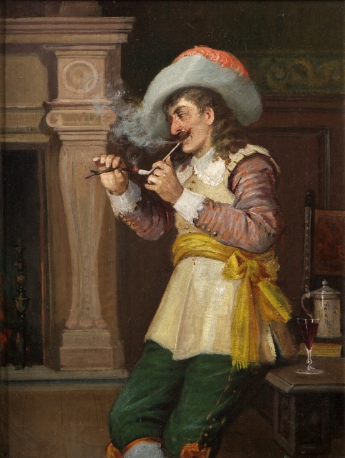 EDGAR BUNDY (1862-1922)
A Quiet Smoke 
Oil on canvas, 40 x 29cm
Signed indistinctly