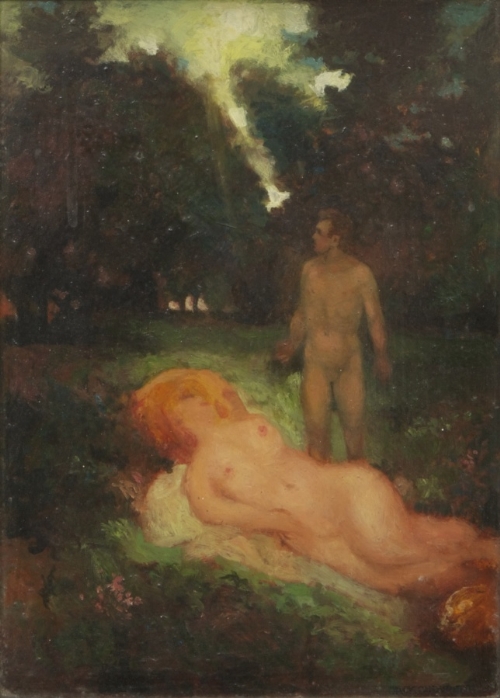 JACK CUDWORTH (1930-2010)
Adam and Eve
Oil on board 27 x 19.5 cms
Davis gallery label verso