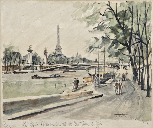 Ferdinand Herbelot (French, fl.1940s)
Parisian Street Scenes, a pair 
Lithographs, 23 x 28cm
