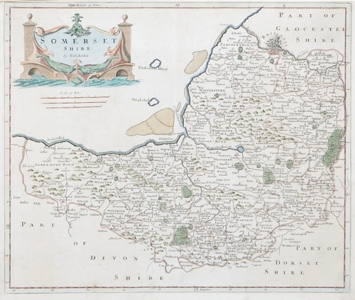 ROBERT MORDEN
Map of Somerset Shire
Hand coloured, 36 x 42.5cm