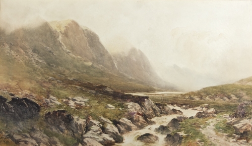 WILLIAM BINGHAM MCGUINNESS RHA (1849-1928)
Rocky Lake and Mountain Landscape
Watercolour, 51 x