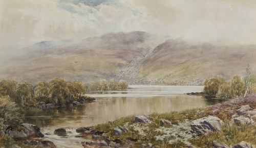 WILLIAM BINGHAM MCGUINNESS RHA (1849-1928)
Lake and Mountain Landscape
Watercolour, 51 x 87cm
Signed