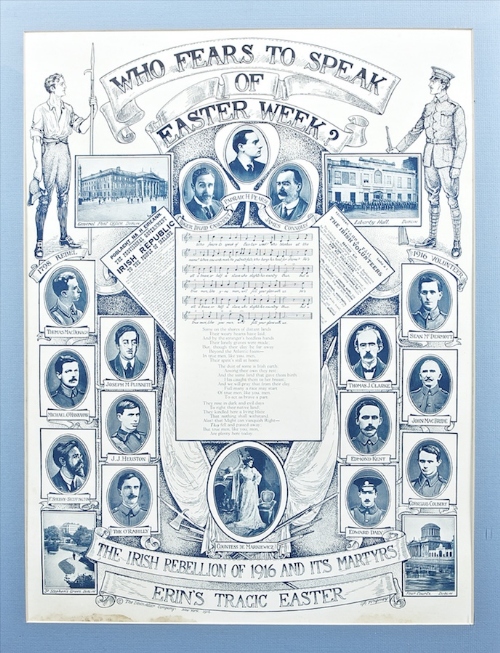 'WHO FEARS TO SPEAK OF EASTER WEEK?'
A rare Republican poster print published by the Devlin-Adair