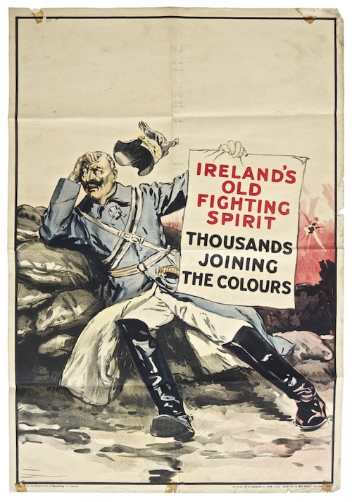 IRISH WORLD WAR I PROPAGANDA POSTER (c.1915)
"Ireland's old fighting spirit - Thousands joining