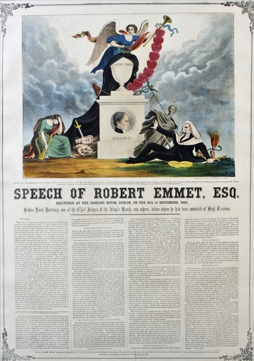 Speech of Robert Emmet Esq. Pub by W.M Smith, Philadelphia, with allegorical scene in fine