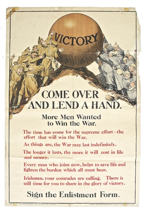 IRISH WORLD WAR I PROPAGANDA POSTER (c.1915)
"VICTORY - Come over and lend a hand"
Lithographic