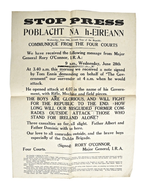 STOP PRESS.  POBLACHT NA h-EIREANN.  Wednesday June 28th, Seventh Year of the Republic.