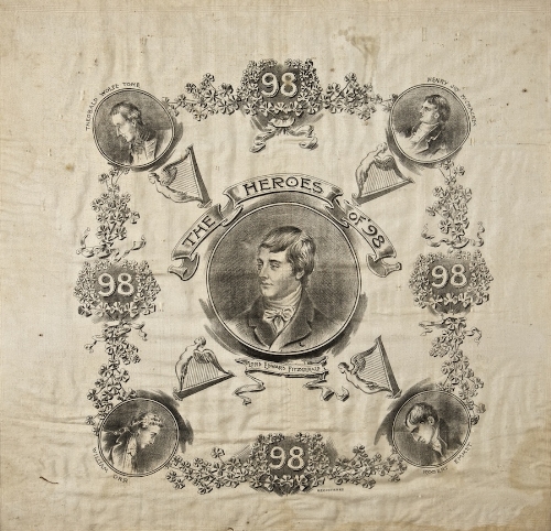 'HERO'S OF '98'
A commemorative silk handkerchief, circa 1898
46 x 43cm, framed