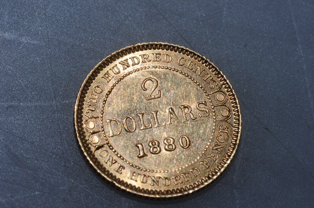 A Newfoundland 2 dollar gold coin, 1880. 3.2 grams