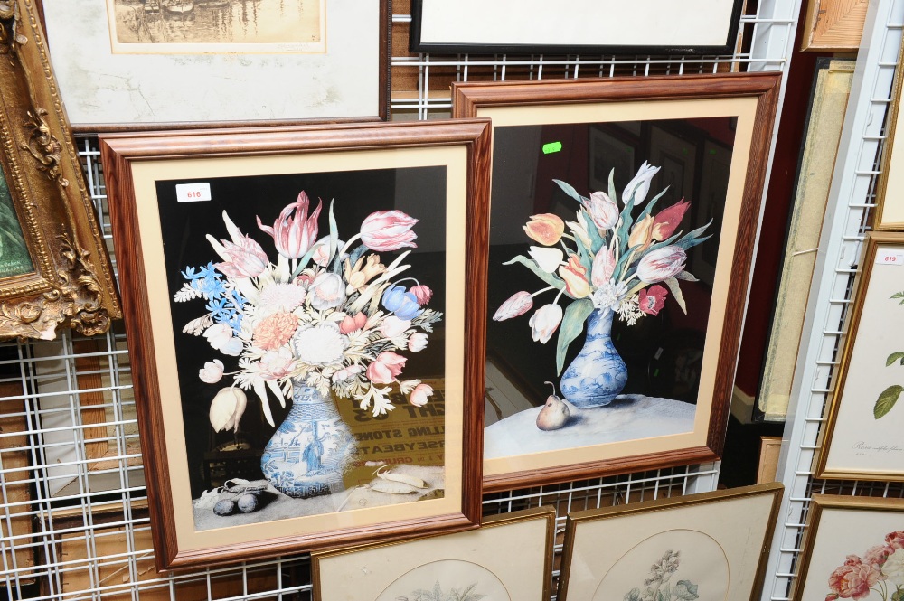 A pair of coloured prints of Tulips and other flowers in a Chinese vase,(2)