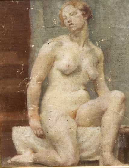 ATTRIBUTED TO DAME LAURA KNIGHT RA, RWS (1877-1970) PORTRAIT OF A FEMALE NUDE, oil on canvas, framed