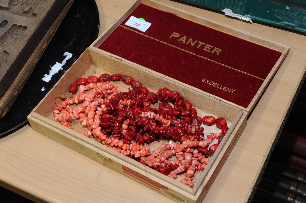 A box of coral beads