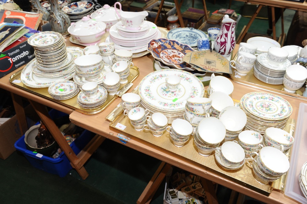 Two trays inc. Foley Ming Rose tea and dinner wares etc.