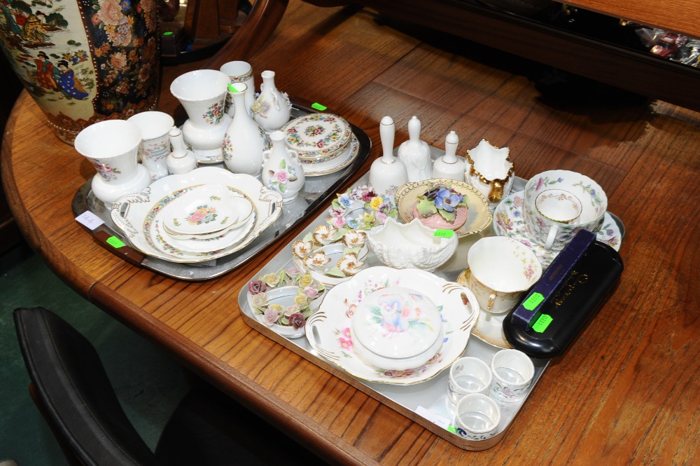 Two trays of mostly Coalport ceramics