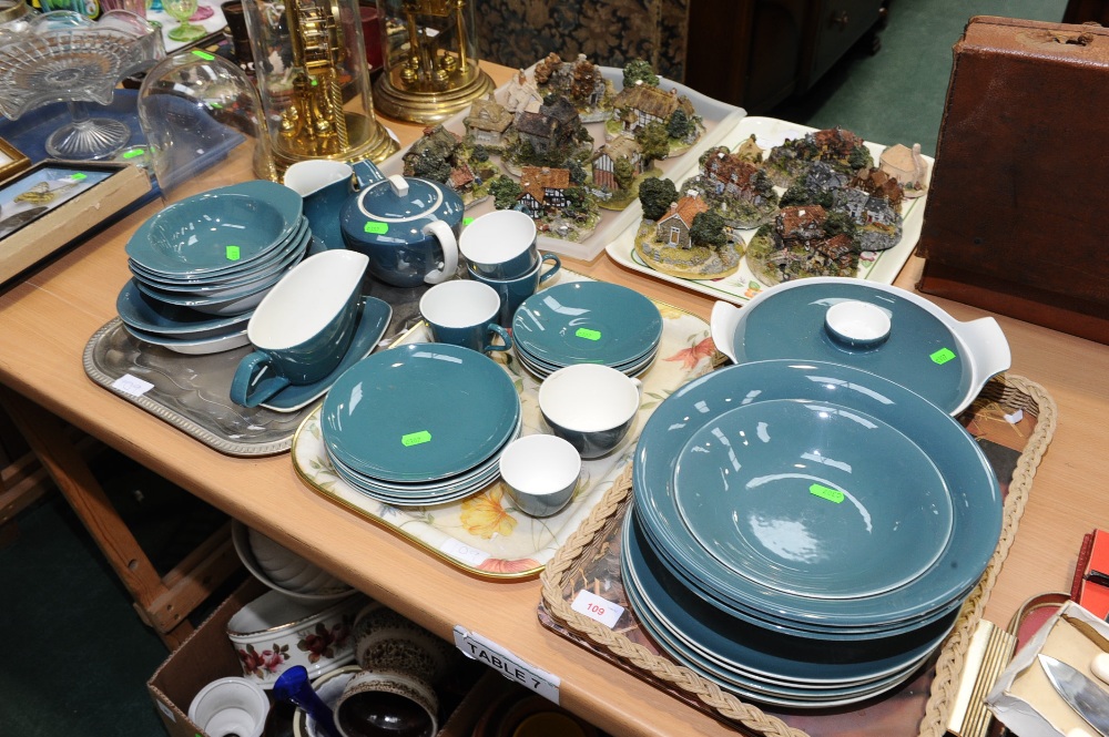 Three trays comprising a vintage Poole dinner and tea service