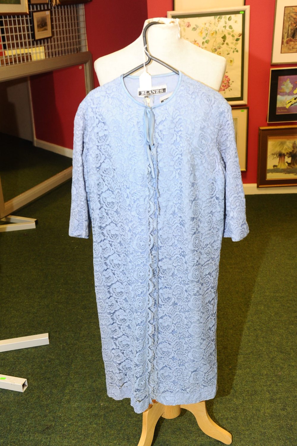 A 1960`s lady`s blue lace dress and coat by Blanes