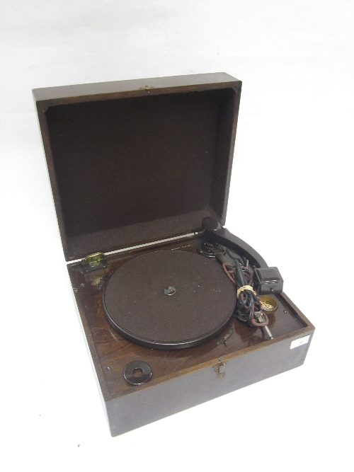 AN HMV GRAMOPHONE, stained beechwood case, width 37cm. and a collection of 78rpm records.