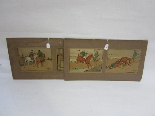 AFTER CECIL ALDIN - a pair of humorous hunting prints, hand coloured, 17x24cm. framed as one, and