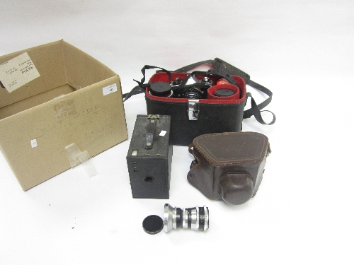 AN AGIFLEX REFLEX CAMERA, leather ever-ready case, a Pentax ME Super camera with lenses and a box