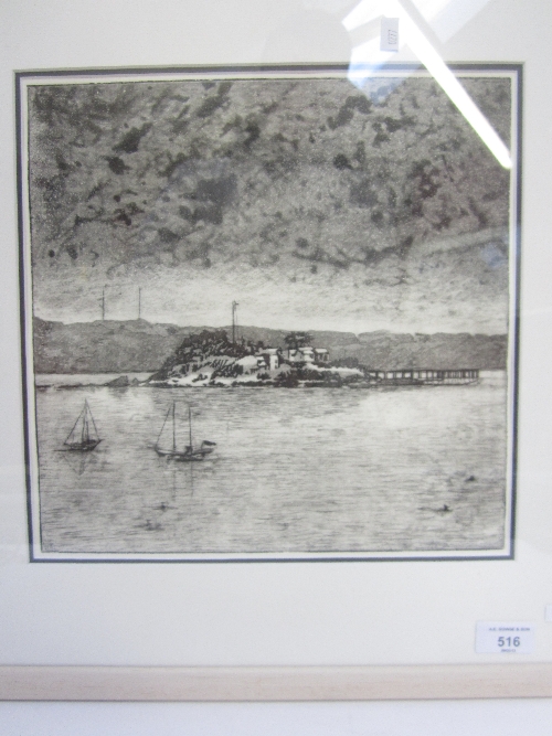 ENGLISH SCHOOL - Drake`s Island, etching with aquatint, 30x30cm.