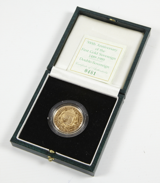 EII, gold proof double sovereign, 1989, 500th Anniversary of Sovereign, FDC, cased with