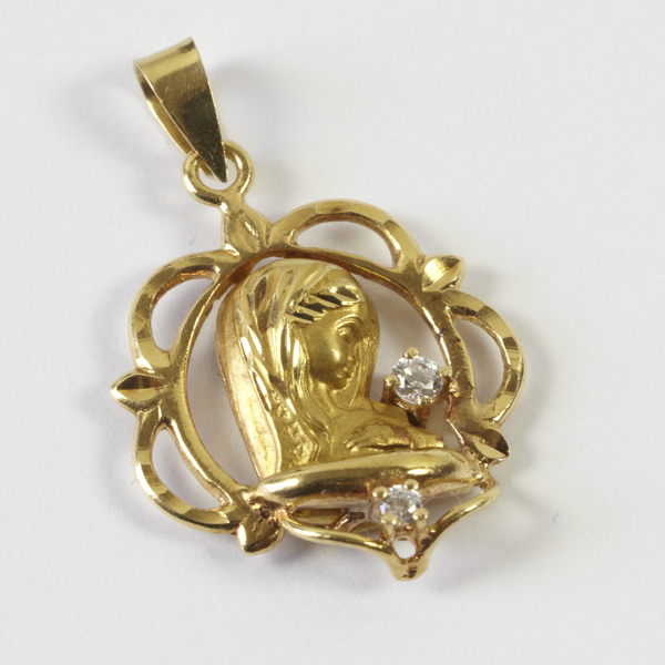 Diamond set pendant, approx. 25mm x 20mm, comprising the bust portrait of a young woman in open-work