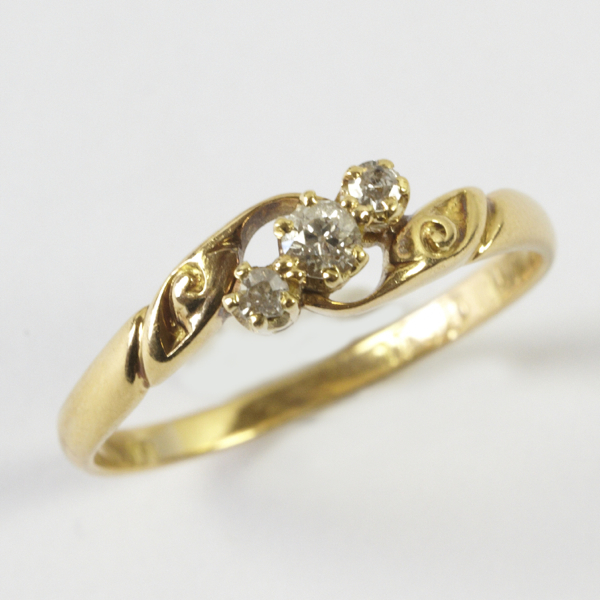 Ladies` antique three stone diamond ring, comprising old cut stones, total weight approx. 0.20