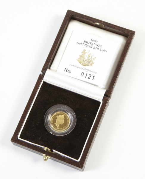EII, gold proof 1/10th oz Britannia, 1997, FDC, cased with certificate [Issued: 1,821]