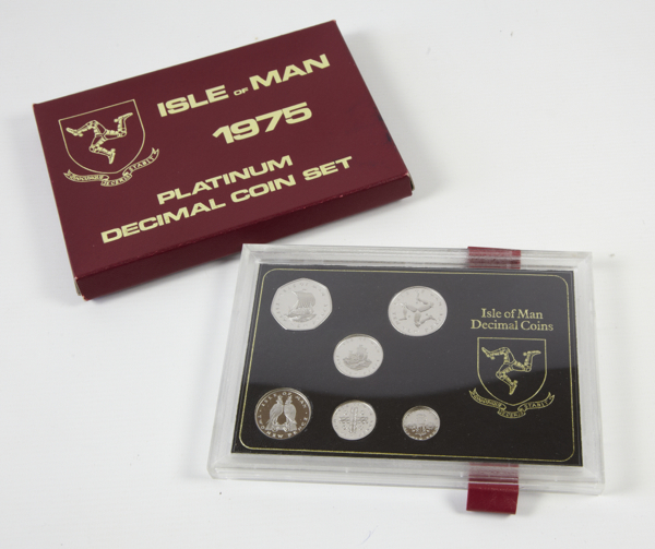 Isle of Man, platinum proof decimal coin set, 1975, 50p down to 1/2p (.995 total weight 98.20g),