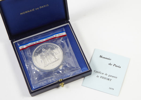 France, silver proof piedfort 50 francs, 1979, (.925, 60g), FDC, cased with certificate