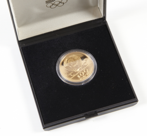 Russia, gold proof 100 Roubles coin 1980, (.900, 17.2800g),  FDC, cased with certificate [Mintage: