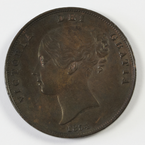 Victoria, young head, penny, 1854, plain trident, very minor edge knock showing to obv., otherwise