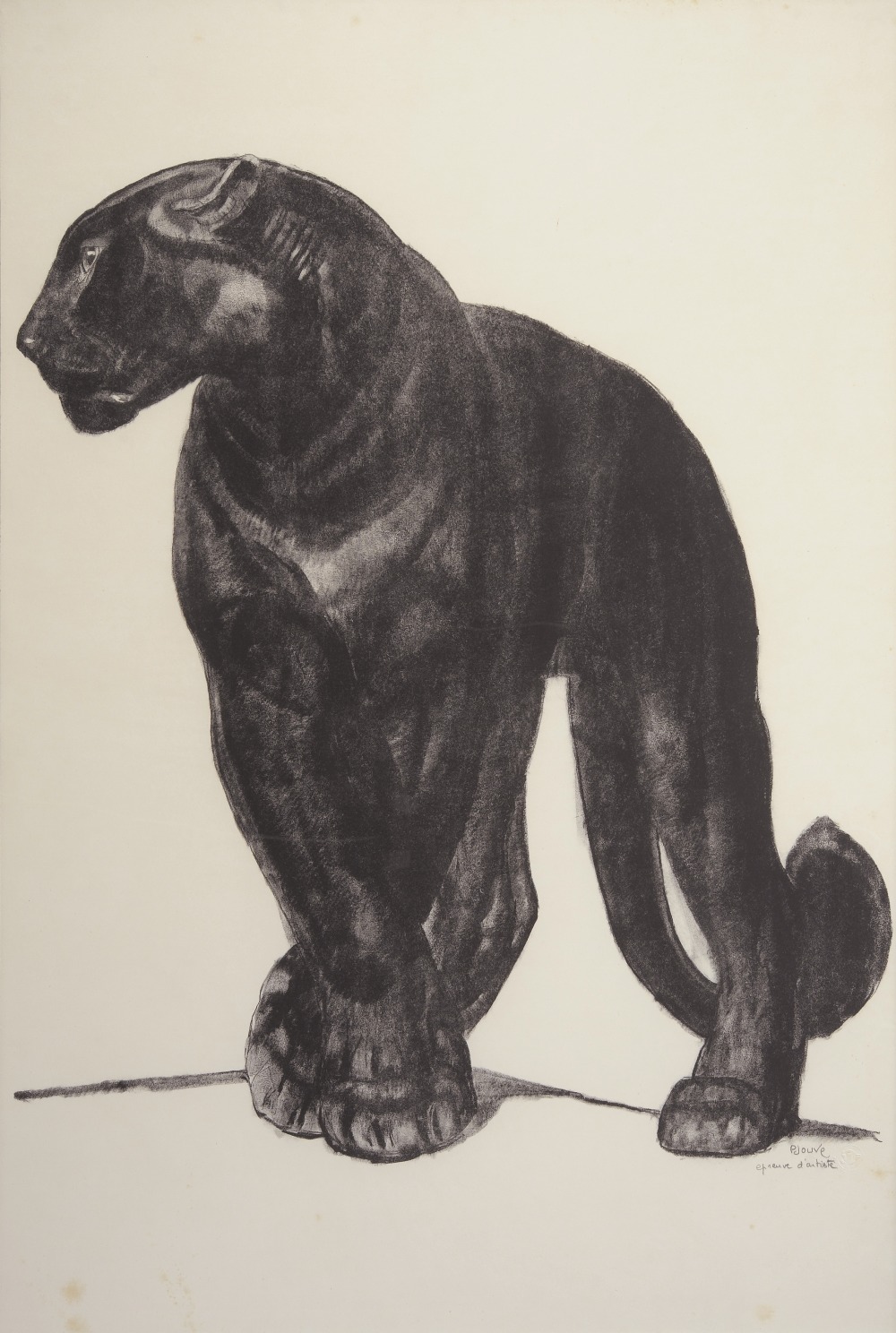 PAUL JOUVE (1880-1973) «Panthère marchant de face» Rare lithographie originale, tirage à l’encre