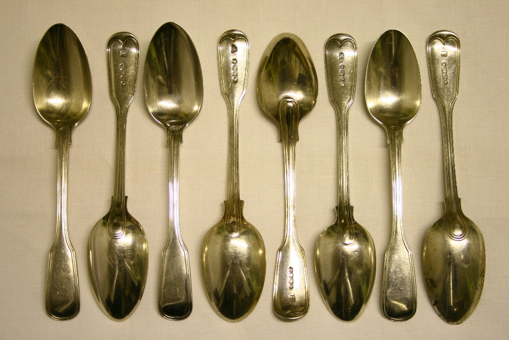 Eight Victorian Fiddle-&-Thread teaspoons:- five London 1859; one 1860; one 1863; & one 1849 – by