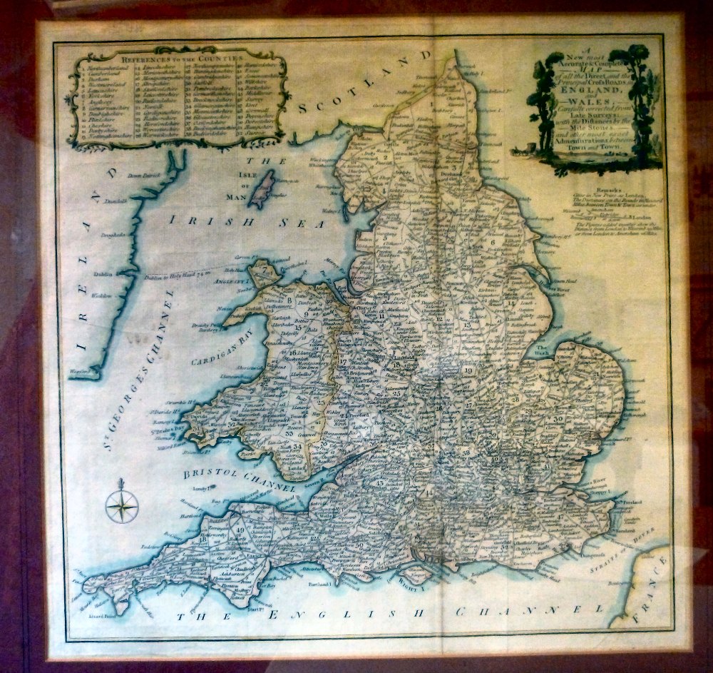 A late 18thC Thomas Kitchen coloured road map `England & Wales` incorporating a pictorial title